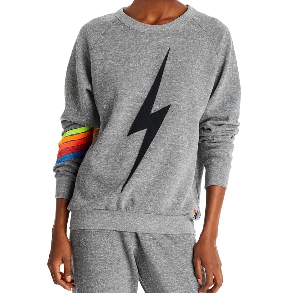 Aviator Nation Lightning Bolt & Rainbow Stripes Crewneck Sweatshirt - Medium - Picture 2 of 15